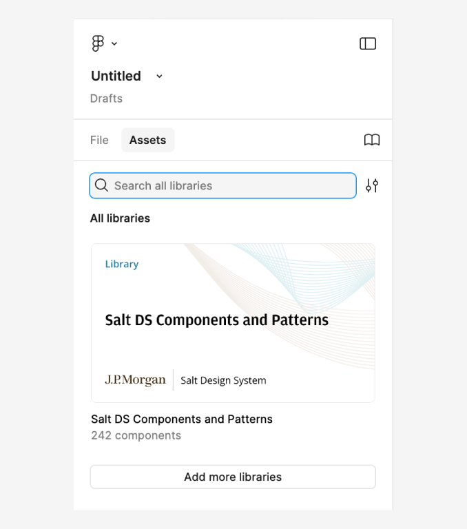 Screenshot of Salt DS Components and Patterns library has been installed in the assets panel